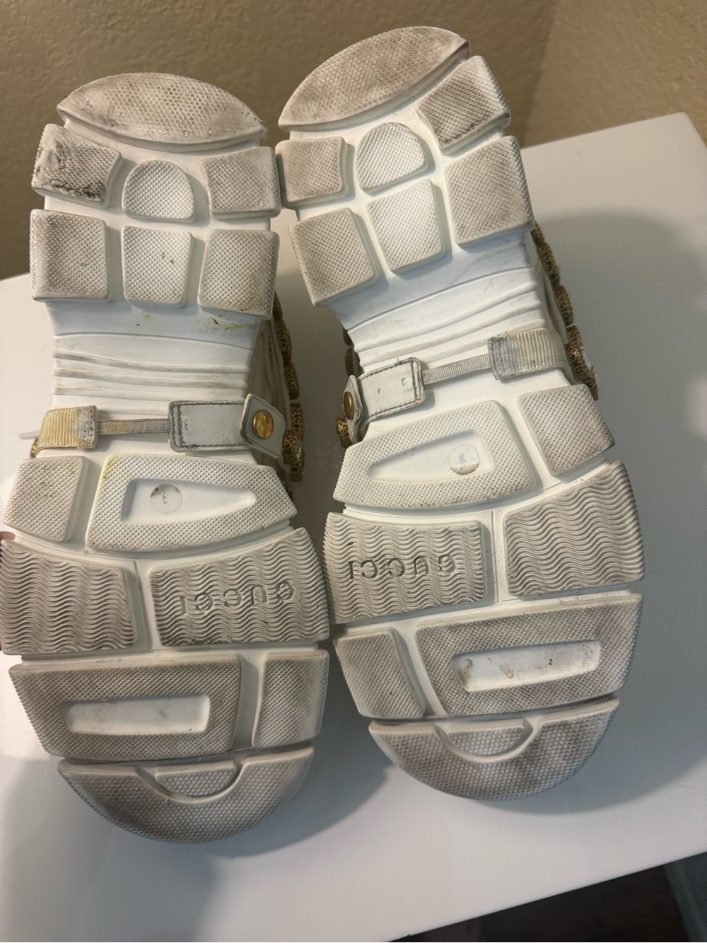 Gucci Cream White Crystal-Strap Chunky Sneakers - Picture 4 of 5